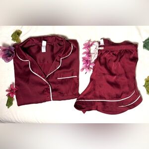stars above Deep Burgundy Satin Pajama Set